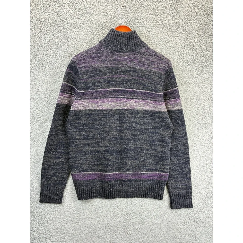Banana Republic Half Zip Striped Sweater Mens L Gray Merino Wool Knit Pullover